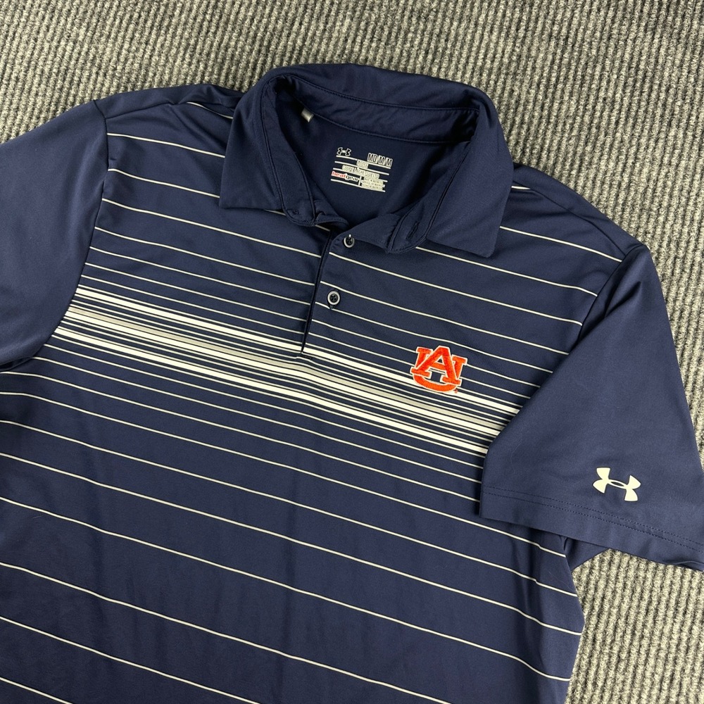 Under Armour Auburn Tigers Polo Shirt Mens Medium Navy Blue Striped Coldblack MD
